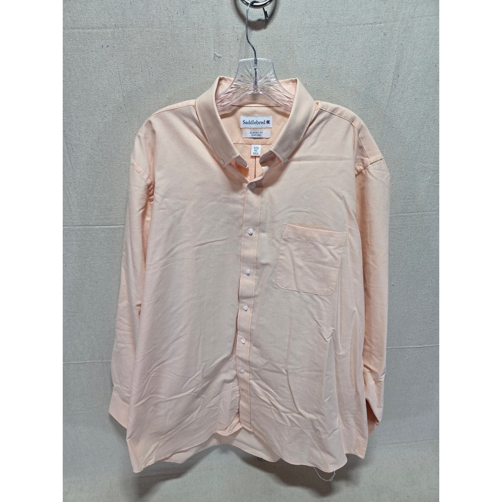 Saddlebred Mens XL Classic Fit Oxford Shirt Peach Orange Long Sleeve Button Down